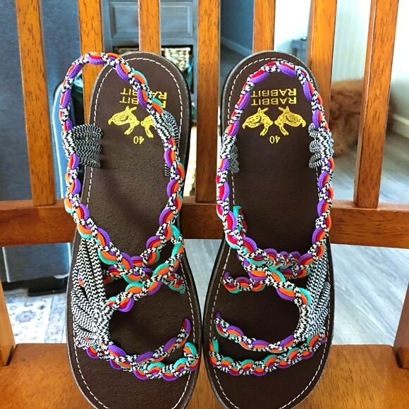 Rabbit Rabbit Sandals Sz 9.5 (40) Colorful Braided Strappy Sandals NEW! - Picture 3 of 6